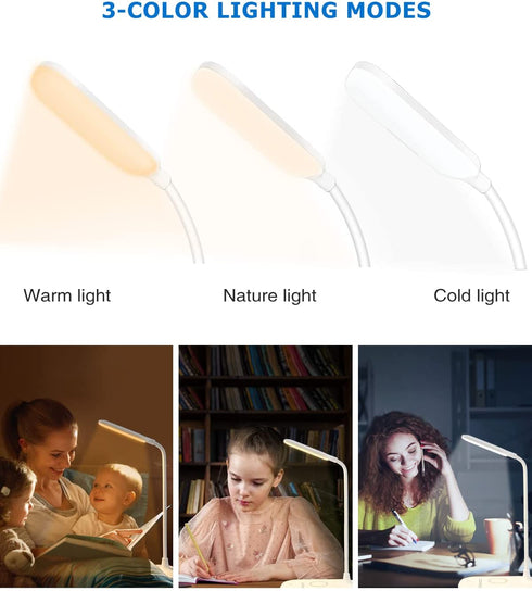 Desk Lamp with Wireless Charger, Loycco Eye-Caring Led Desk Light, Desk Lamps for Home Office, Portable Wireless Charging Lamp with Flexible Gooseneck for Study, 3 Lighting Modes, Touch Control