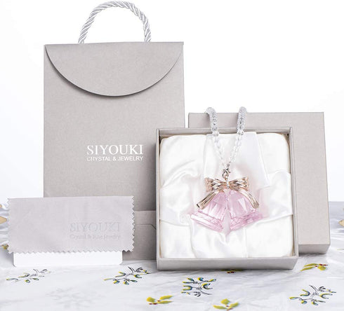 SIYOUKI Christmas Crystals Double Bell Ornament Crystal Bells Home Decoration (Pink)