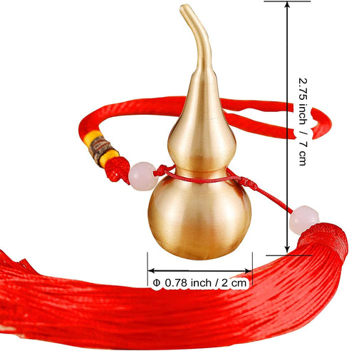 PAKUNDAS Feng Shui Brass Wu Lou Golden Gourd with Red Luck Strip Treasure Pendant for Bedroom,Car Hanging Ornaments,Fortune Protection,Hu Lu Bring Good Luck Safty Success,2.75inch Tall,100% Brass