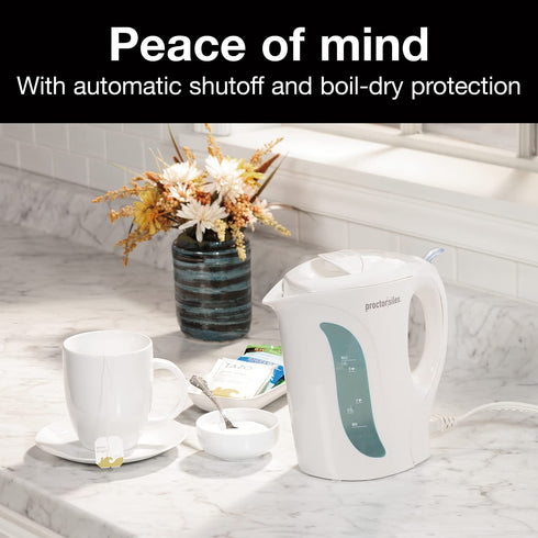 Proctor Silex 1 Liter Electric Kettle for Tea and Water with Auto-Shutoff and Boil-Dry Protection, White (K2070PS), 1 L,