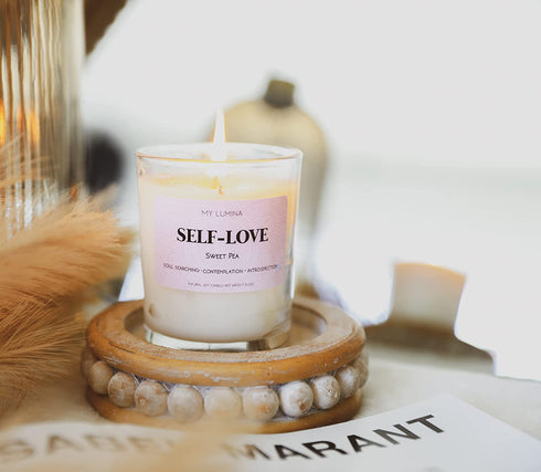 My Lumina Self-Love Aromatherapy Candle w/ Rose Quartz Crystal Inside -Natural Heart Chakra Energy to Attract Love- Soy Wax Scented Candle for Home Decor Art, Self Care, Spiritual Healing Gift, Women