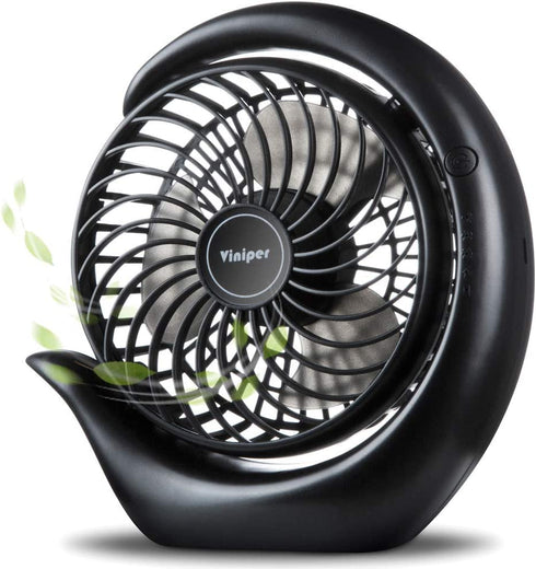viniper Battery Operated Fan, Small Desk Fan : 3 Speeds & 8-24 Hours Longer Working, 180° Rotation, Optimised Portable USB Rechargeable Fan , Small but Mighty, for Home/Office (6.2 inch, Black)