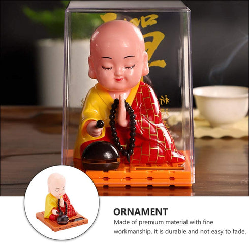 FAVOMOTO Little Monk Figurine Solar Head Toys Funny Car Shaking Head Toy Chinese Little Buddha Monk Statue Car Dashboard Ornament Home Decorations