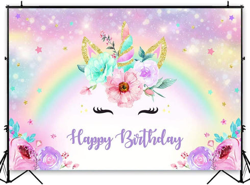 Avezano Unicorn Birthday Backdrop Gold Glitter Rainbow Unicorn Birthday Photo Background Girls Birthday Bokeh Floral Party Decorations Kids Photo Booth Gifts (7x5ft)