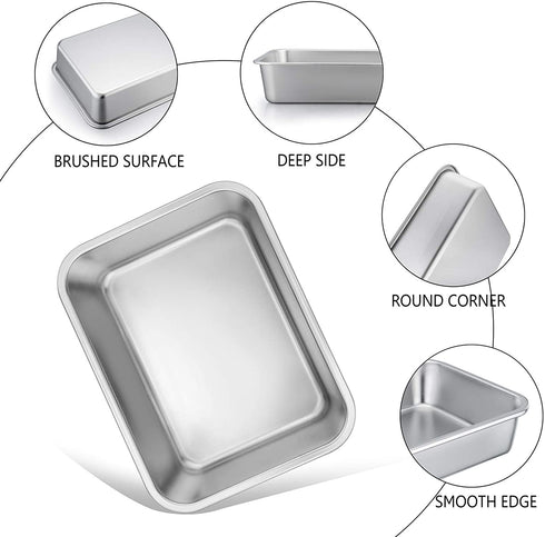 TeamFar Lasagna Pan, Rectangular Cake Pan Brownie Bake Dish Stainless Steel, 12.75—10—3.2", Heavy Duty & Healthy, Deep Side & Brushed Surface, Easy Clean & Dishwasher safe