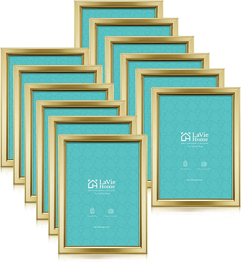 LaVie Home 5x7 Picture Frames (12 Pack, Gold) Simple Designed Photo Frame with High Definition Glass for Wall Mount & Table Top Display, Set of 12 Classic Collection