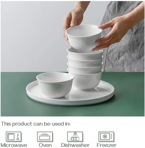 DOWAN Small Bowls, 10 Oz Bowl Set for Kitchen, Ceramic Ice Cream Bowls for Snack, Rice, Condiments, Side Dishes and Dessert, White Bouillon Cups Set of 6