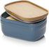 DOWAN Porcelain Butter Dish, Extra Large Butter Dish with Cover, Airtight Butter Dish with Wooden Lid, Farmhouse Butter Container for East West Coast Butter, Freezer Safe, Airy Blue