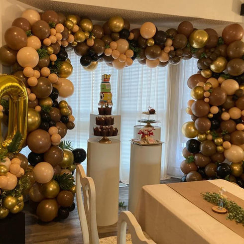 GIHOO Baby Shower Decoration 140Pcs Coffee Brown Balloon Arch Garland Kit Chrome Gold Latex Balloons for Bear Themed Birthday Neutral Wild One 1st Birthday Backdrop Party