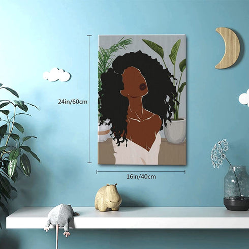 WALLOHERE African American Wall Art Black Girl Painting Artwork Abstract Contemporary Canvas Wall Art For Living Room Bedroom Home Decoration Ready To Hang 16x24 Inch