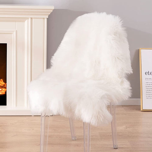 Carvapet Faux Sheepskin Fur Rug Luxury Soft Chair Cover Couch Seat Cushioned Fake Fur Pad Plush Area Rugs Bedside Throw Rug for Bedroom and Living Room, 2ft x 3ft, White
