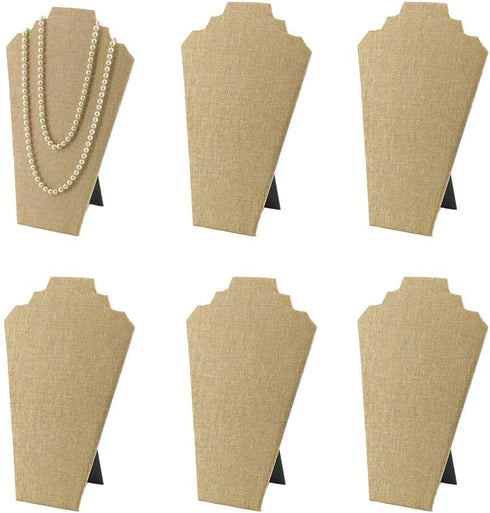 7TH VELVET 6pcs/ Pack 12.5inches Necklace Display Stands Easel Jewelry Organizer Stands for Show, Necklace Bust (Beige Linen 6pcs)