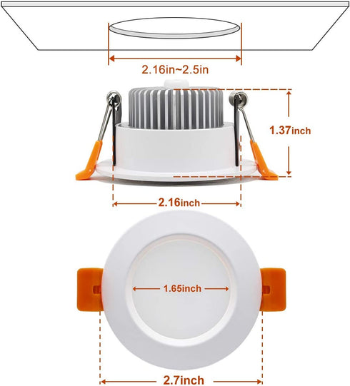 YGS-Tech 2 Inch LED Recessed Lighting Dimmable Downlight, 3W(35W Halogen Equivalent), 3000K Warm White, CRI80, LED Ceiling Light with LED Driver (4 Pack)