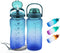 Prometheuz 64oz Motivational Water Bottle with Time Marker & Removable Straw. Leakproof Tritan BPA Free Water Jug for Fitness, Gym and Outdoor Sports, Blue Purple