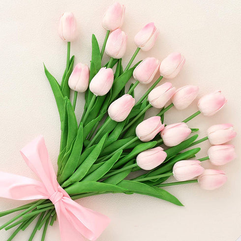 Cloudecor 20Pcs Artificial Tulips Real Touch Artificial Flowers Fake Tulip Latex Bouquet Flower for Wedding Party Home Garden Office DIY Floral Arrangement Decor (Pink - 20p)