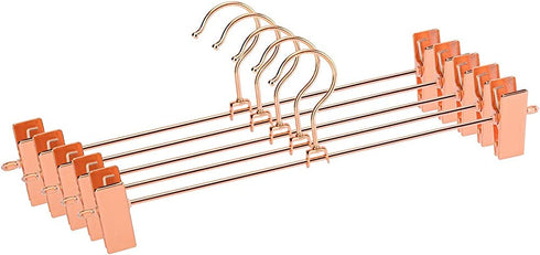 Jetdio Metal Heavy Duty Pants Skirt Slack Hangers,Trousers Hangers with Two Adjustable Non Slip Clips Hanger Rack Swivel Hook, 12 Pack, Copper Gold