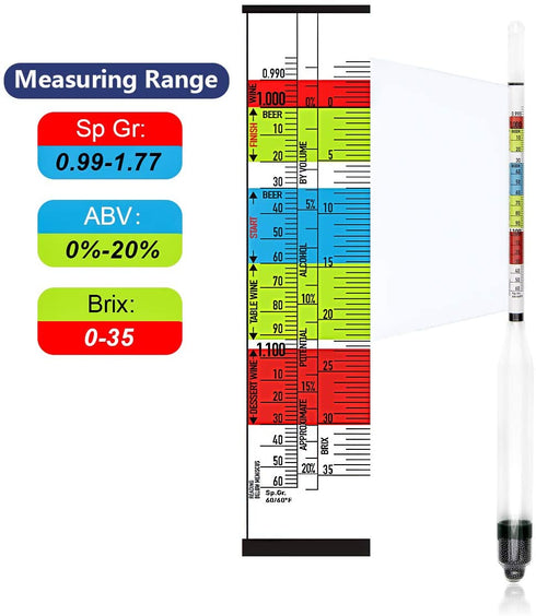 Circrane Hydrometer & Glass Test Jar Set, Triple Scale Alcohol Hydrometer with Glass Cylinder for Brew Beer, Wine, Mead and Kombucha, ABV, Brix and Gravity Test Kit, Home Brewing Supplies