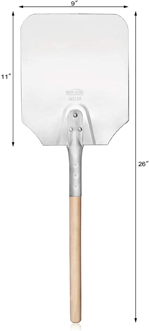 New Star Foodservice 50219 Aluminum Pizza Peel, Wooden Handle, 9 x 11 inch Blade, 26 inch overall