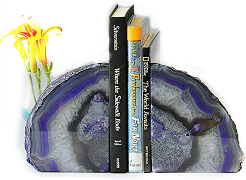 JIC Gem Dyed Purple Natural Agate Bookends Polished 3 to 4 Lbs for Office and Home Decoration 1 Pair with Rubber Bumpers