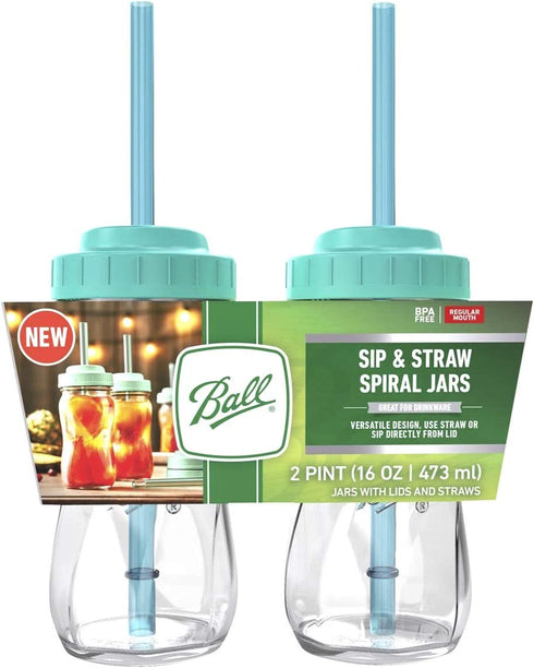 Ball 1440016024 Sip Straw Contoured Jar, 16 Oz