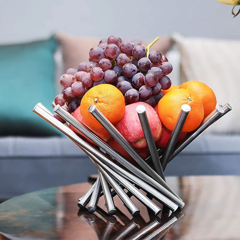 Modern Stainless Steel Rotation Fruit Bowl for Kitchen Countertop,Silver Fruit Basket Stand Fruit Holder Home Decor Bread Vegetable Storage
