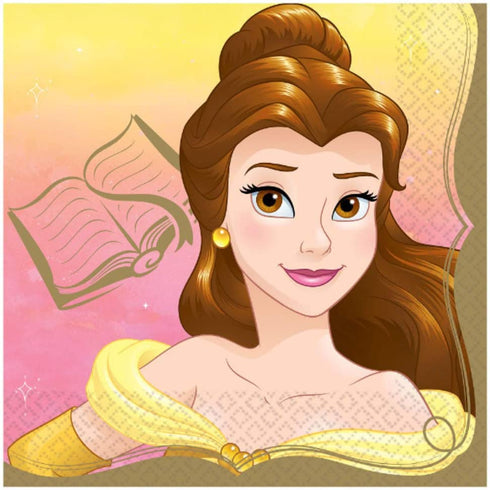 Beauty and The Beast's Belle Themed Party Supplies: Bundle Includes Round Dinner Plates and Napkins for 16 People