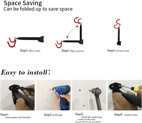 PHUNAYA Bike Hanger Wall Mount Bike Hook Horizontal Foldable Bicycle Holder Garage Bike Storage Bicycle Hoist Heavy Duty Screws