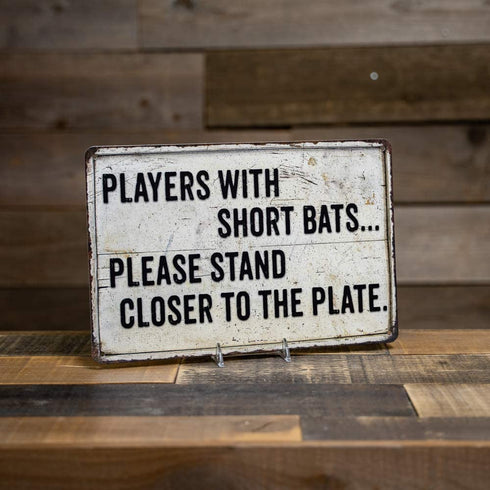 Players with Short Bats Funny Bathroom Sign Toilet Signs Restroom Decor Wall Decorations Art Plaque Rustic Mens Small Cute LOL Honey Poop Gift 8 x 12 High Gloss Metal 208120061005