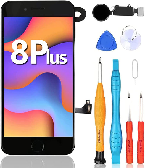 Ayake for iPhone 8 Plus Screen Replacement with Home Button, Full Assembly Retina LCD Touch Display Digitizer with Front Camera+Earpiece Speaker+Proximity Sensor+Tools for A1864, A1897, A1898 (Black)