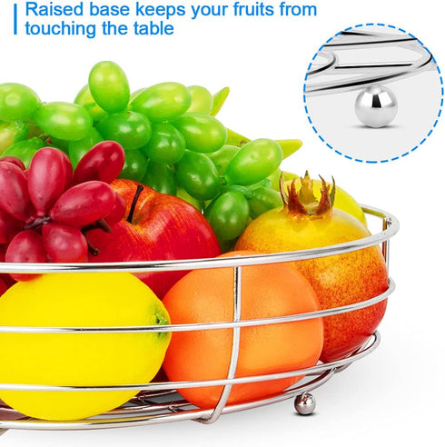 Bextsrack 2-Tier Fruit Basket Bowl with Banana Hanger for Kitchen Countertop, Dining Table, Silver