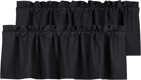 Valea Home Blackout Valance Curtains Waterproof Soft Rod Pocket Valance for Kitchen and Bathroom Window Room Darkening Valances for Bedroom, 2 Panels, 52 inch x 18 inch, Black