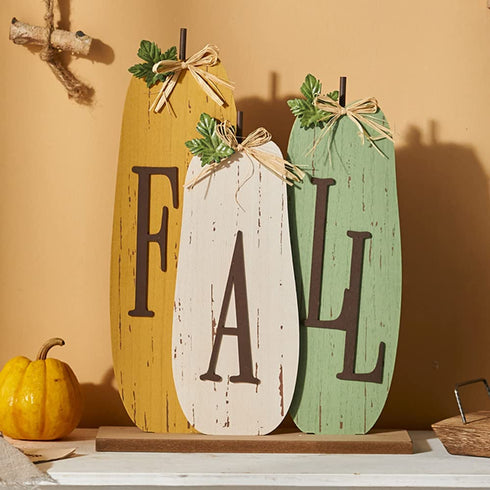 YAblue Fall Decorations Pumpkin Block Wooden Thanksgiving Sign Rustic Farmhouse Table Decor Autumn Harvest Decoration 15.2 x 11.6 Inch
