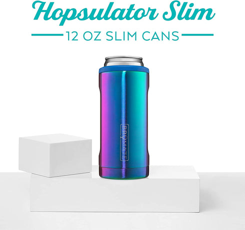 BrüMate Hopsulator Slim Double-Walled Stainless Steel Insulated Can Cooler for 12 Oz Slim Cans (Rainbow Titanium)