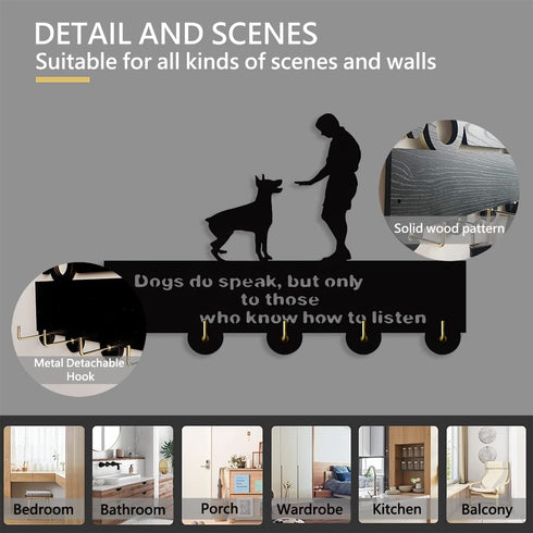 YSDESIGN Dog and Man Key Hooks-Unque Decor Wall Hooks,Wall D©cor,Wood Coat Hooks, Key Holder,Key Hanger for Wall€?Entryway and Kitchen-11.8—7.8Inch Black Wooden Heavy Duty 20LB(Max)