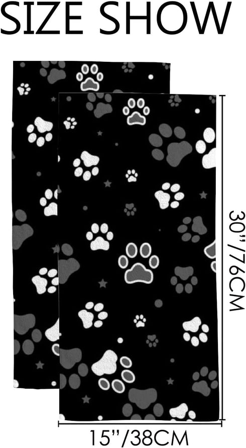 XOLLAR 2 pcs Hand Towels Black White Dog Paw Print, Absorbent Soft Bath Towel Body Hair Drying Cloth for Bathroom Kitchen Gym Spa, 30? x 15? Quick Dry