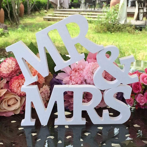IronBuddy Mr Mrs Sign Letters 3D Wooden Letters Decoration Wooden Mr and Mrs Letters for Party Wedding Table Decoration Photo Props (Large, White)