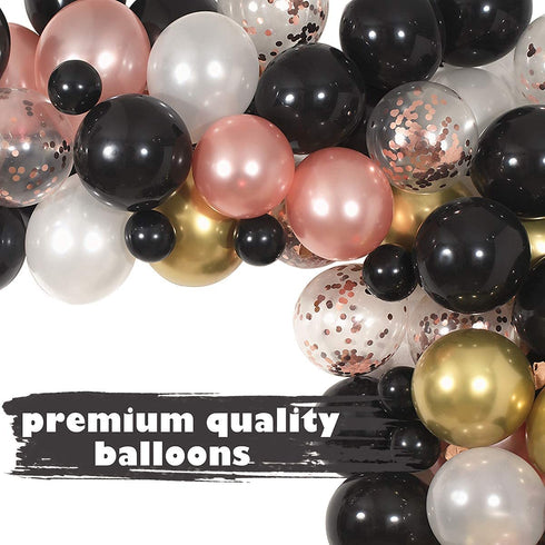 Toylin Rose Gold Black Birthday Decorations, Black Rose Gold Birthday Photography Backdrop Banner for Boys Girls Men Women Birthday Party Decorations Supplies