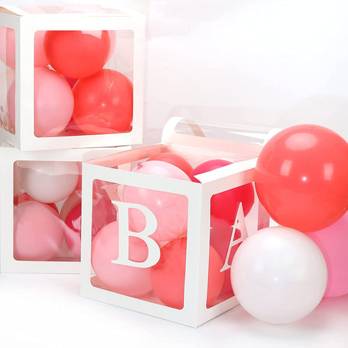 msnautpr 74 PCS Baby Boxes with Letters for Baby Shower 4Pcs Transparent Balloons Boxes Decor with 30 Letters 40 Balloons, DIY Baby Shower Decorations for Girl Kit Gender Reveal Bridal Party Backdrop