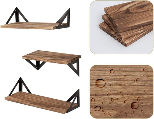 AZL1 Life Concept, Rustic Set of 3 Decorative Floating Mounted Wall Shelves Ledge Perfect for Home D©cor, Trophy Display, Photo Frames in Study Living Room Bathroom Kitchen office, Natural Wood