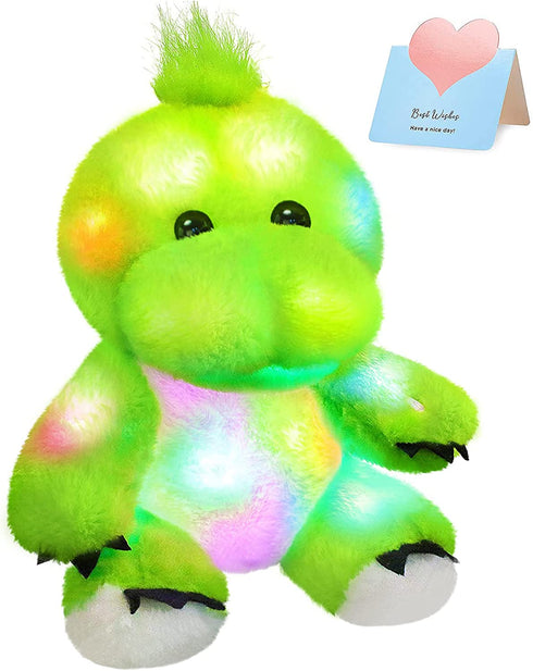 BSTAOFY 11'' Light Up Dinosaur Stuffed Animals Cute LED T-Rex Soft Plush Toy Glow in The Dark Gifts for Kids Boys Girls Birthday Holiday, Green
