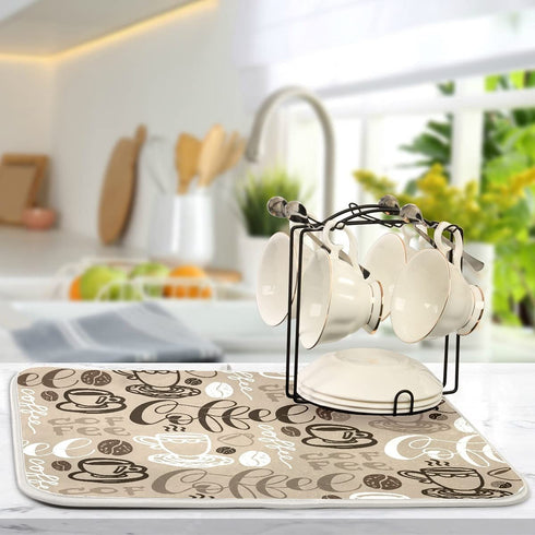 Coffee Dish Drying Mat 18 x 24 Inch Large Coffee Drying Mat with High Absorbent Reversible Microfiber Coffee Bean Dish Rack Pad Dish Drainer Mat Brown Coffee Mat for Kitchen Counter Coffee Bar