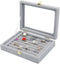 Velvet Glass Jewelry Ring Display Stand Storage Box Ring Earrings Jewelry Box Ring Holder Case (Grey)