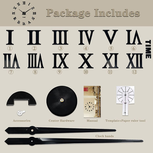 VANGOLD Large 3D DIY Wall Clock Roman Numerals Clock Frameless Mirror Surface Wall Sticker Home Decor for Living Room Bedroom