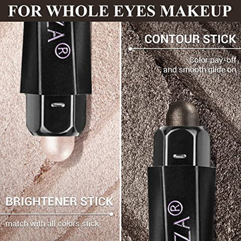 LUXAZA 6 PCS Brown Neutral Metallic Eyeshadow Stick Set, Champagne Cream Eye Shadow Pencil Crayon Brightener Highlighter Makeup Stick Kit, Hypoallergenic Waterproof Shimmer Eyeliner Make Up
