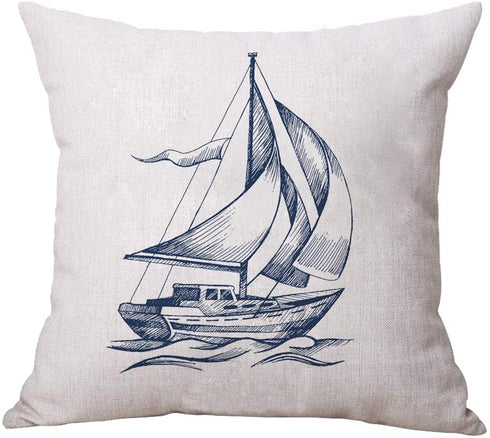 ULOVE LOVE YOURSELF Coastal Sailing Throw Pillow Case Blue Compass/Anchor/Sailboat/Navigation Pattern Ocean Theme Cushion Covers Nautical Beach Decorative Pillowcases 18—18 Inch,4Pack