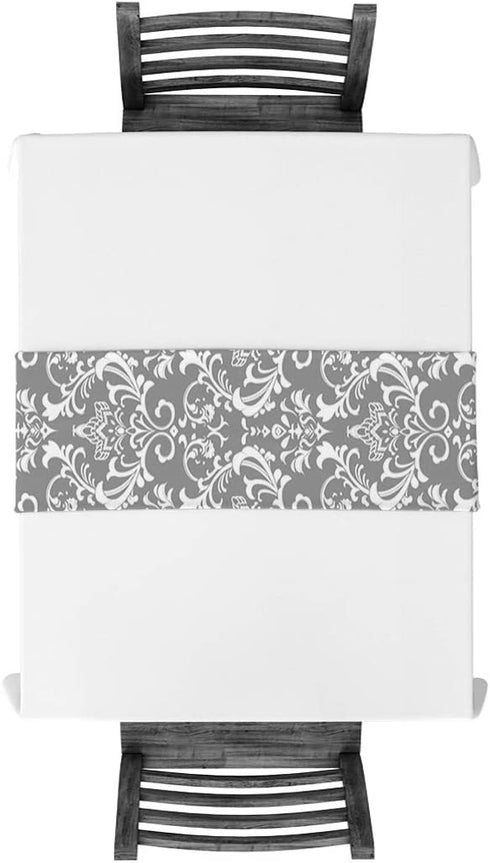 Custom Bed USA Linen Burlap Table Runner Classical Table Runners 13x70 inches Washable Fabric Tablerunner Table Top Decoration Tapestry for Indoor Outdoor Events - Ethnic Floral Geometric Grey White