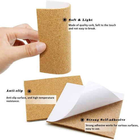 120Pcs Self Adhesive Cork Squares, MOTASOM 4 x 4 Inch Strong Cork Adhesive Sheets, Reusable Cork Board Cork Backing Sheets, Mini Wall Cork Tiles Mat for Coasters and DIY Crafts
