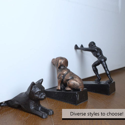 Earl Diamond Cast Iron Door Stopper | Heavy Decorative Rustic Door Stop - Stop Your Bedroom, Bath and Exeterior Doors 6.1x5.1" (Black Strong Man)
