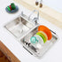 SANNO Over The Sink Expandable Dish Drying Rack, Dish Drainer,Dish Rack Dish Drainer Rack Plate Holder Basket in Sink or On Counter with Utensil Silverware Storage Holder, Rustproof Stainless Steel