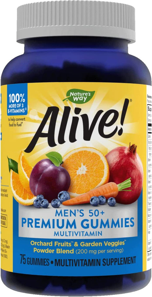 Nature’s Way Alive! Men’s 50+ Premium Gummies, 15 Vitamins and Minerals, Grape, Orange and Cherry Flavored Gummies, 75 Gummies